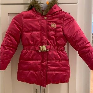 EUC - Juicy Couture pink/faux fur puffer coat 4T